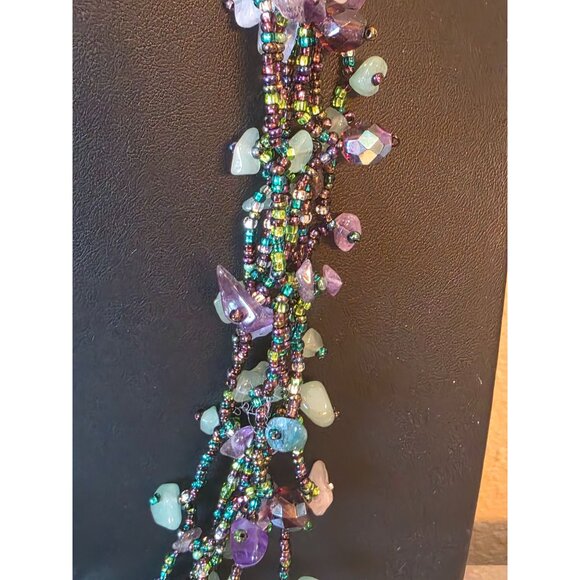 Fluorite & Amethyst Gemstone Multistrand Beaded Necklace w/ Magnetic Clasp - Picture 5 of 12